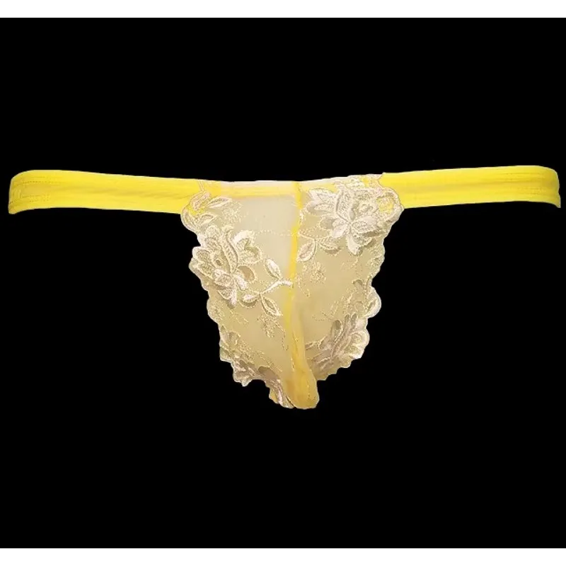 Lace Sexy Mens Underwear Ice Silk Transparent Convex Pouch Briefs Breathable Man Underpants Comfortable Tight-fitting Low Waist