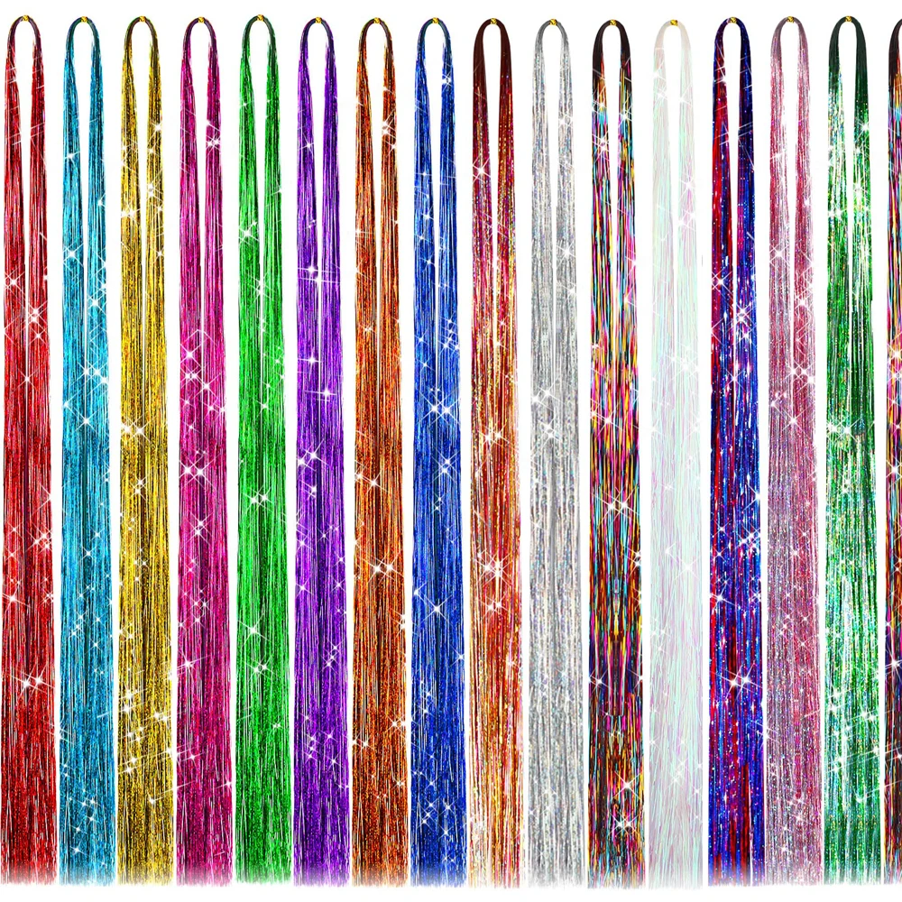 Hair Tinsel Rainbow Tinsel Hair Extensions 19 colors 200Strands Headwear Sparkle Glitter Hair for Women for Cosplay Party Braids