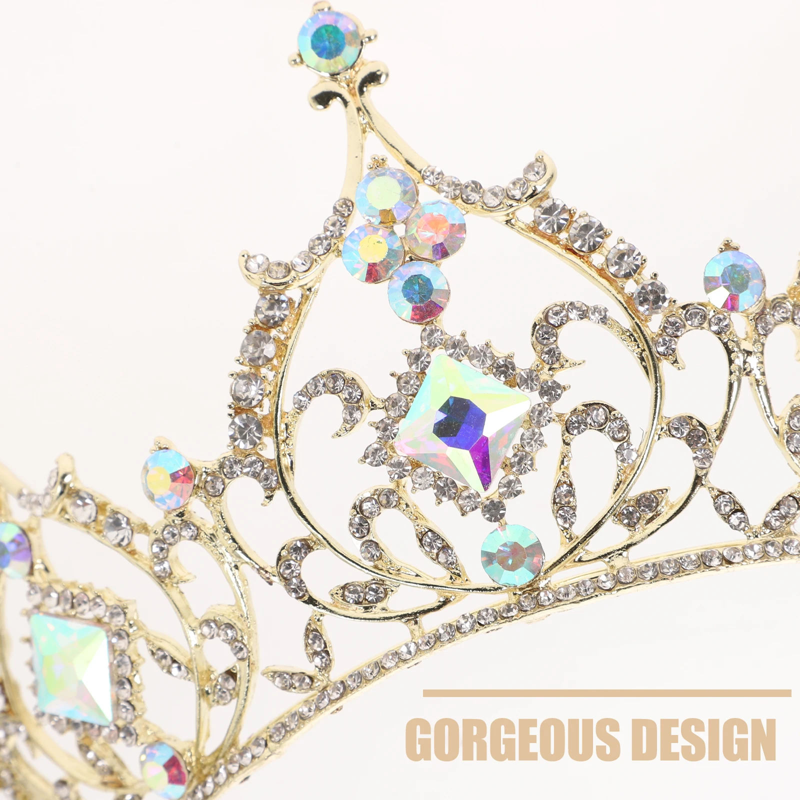 

Elegant Crystal Crown Bridal Headb Hair Decor Alloy Headdress Wedding Dress Accessory Golden Adult Tiara Party Photo Props