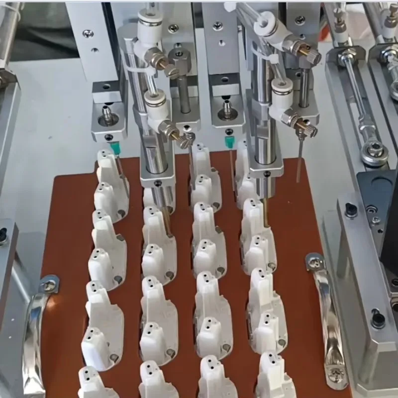 Bluetooth headset assembly. Smart magnet assembly dispensing and magnetic parts assembly double-headed automaton