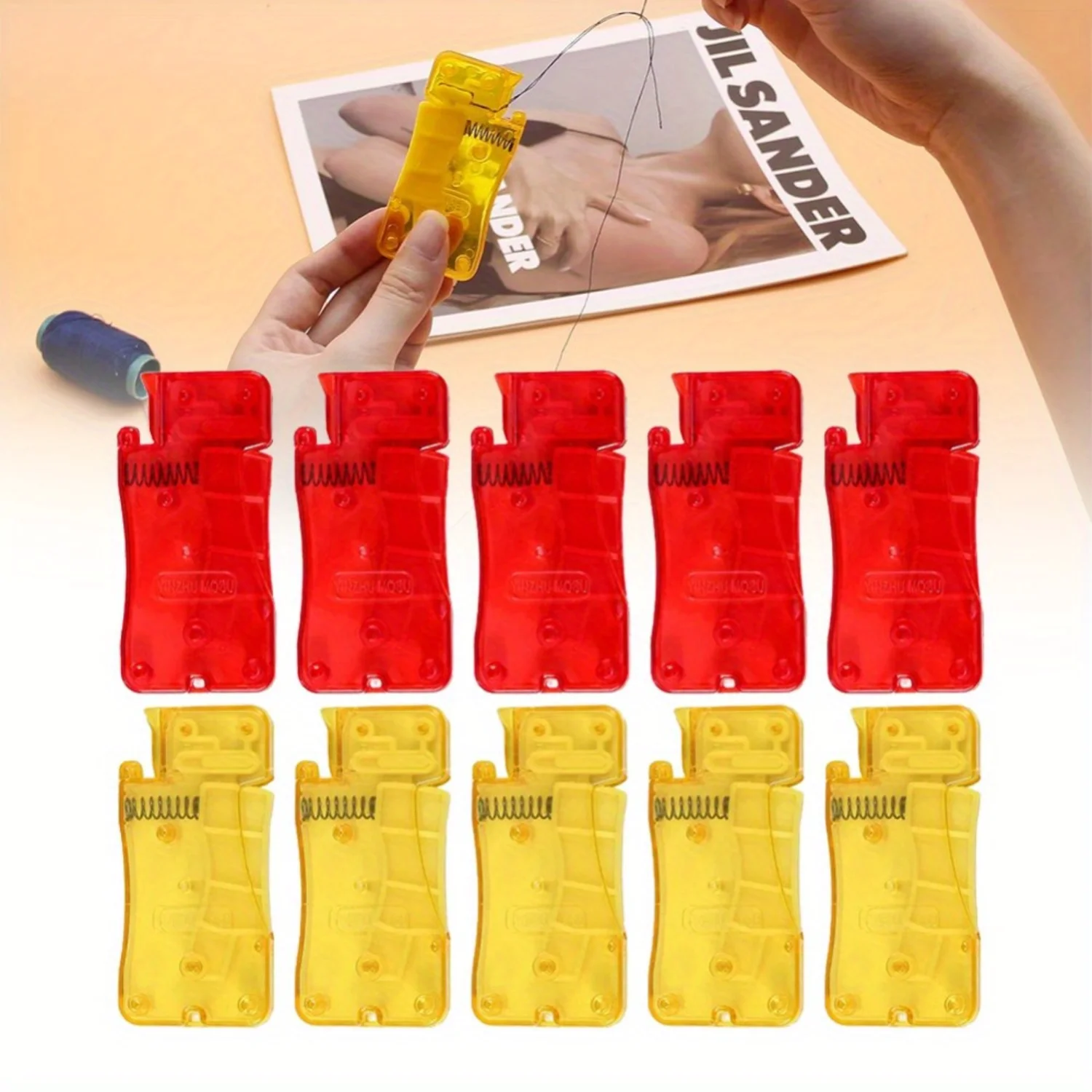 10PCS Red+Yellow Automatic Needle Threaders Self-Thread Guide Plastic Sewing Accessories for Hand Sewing