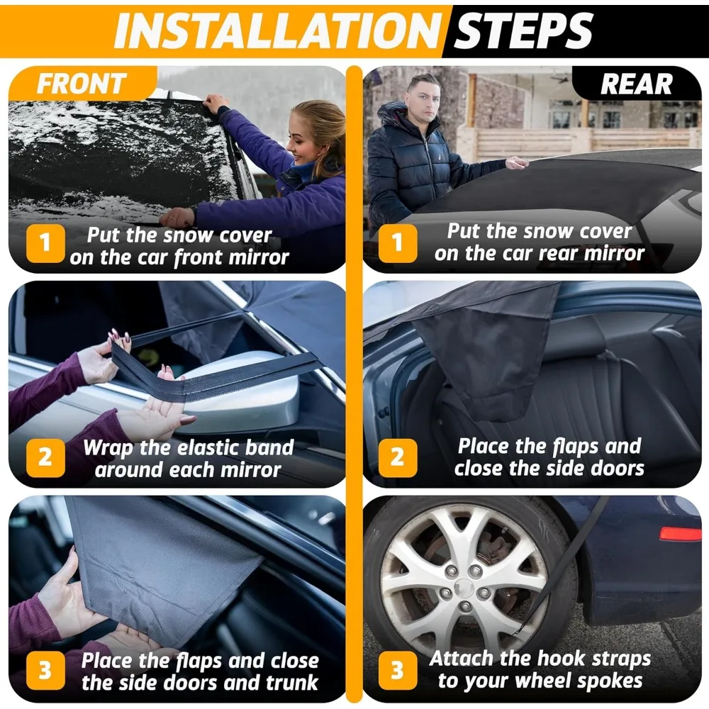 حزمة غطاء ثلج للزجاج الأمامي من قماش أكسفورد 600D مطورة، مقاومة للماء والحرارة، تناسب معظم عربات سيارات السيدان وسيارات الدفع الرباعي XX-Large