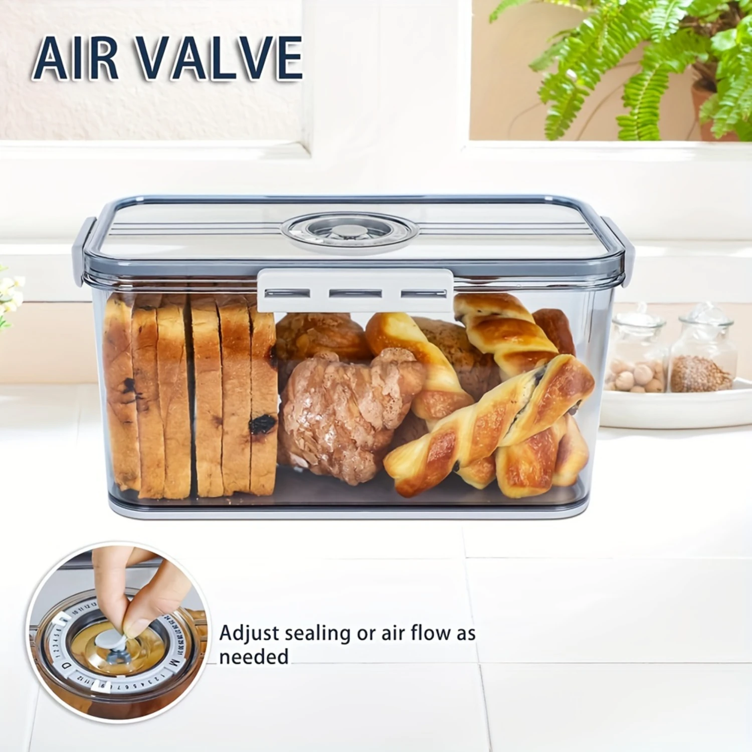 1pc Contemporary Plastic Bread Box with Air Valve, Airtight Countertop  Container for Bread, Toast, Fruit, Vegetable, Leak Proof