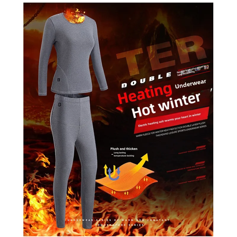 Autumn and Winter Two-Color Double-Sided Plush Seamless Thermal Underwear Men and Women Couple Suit Heating Autumn Clothes Long