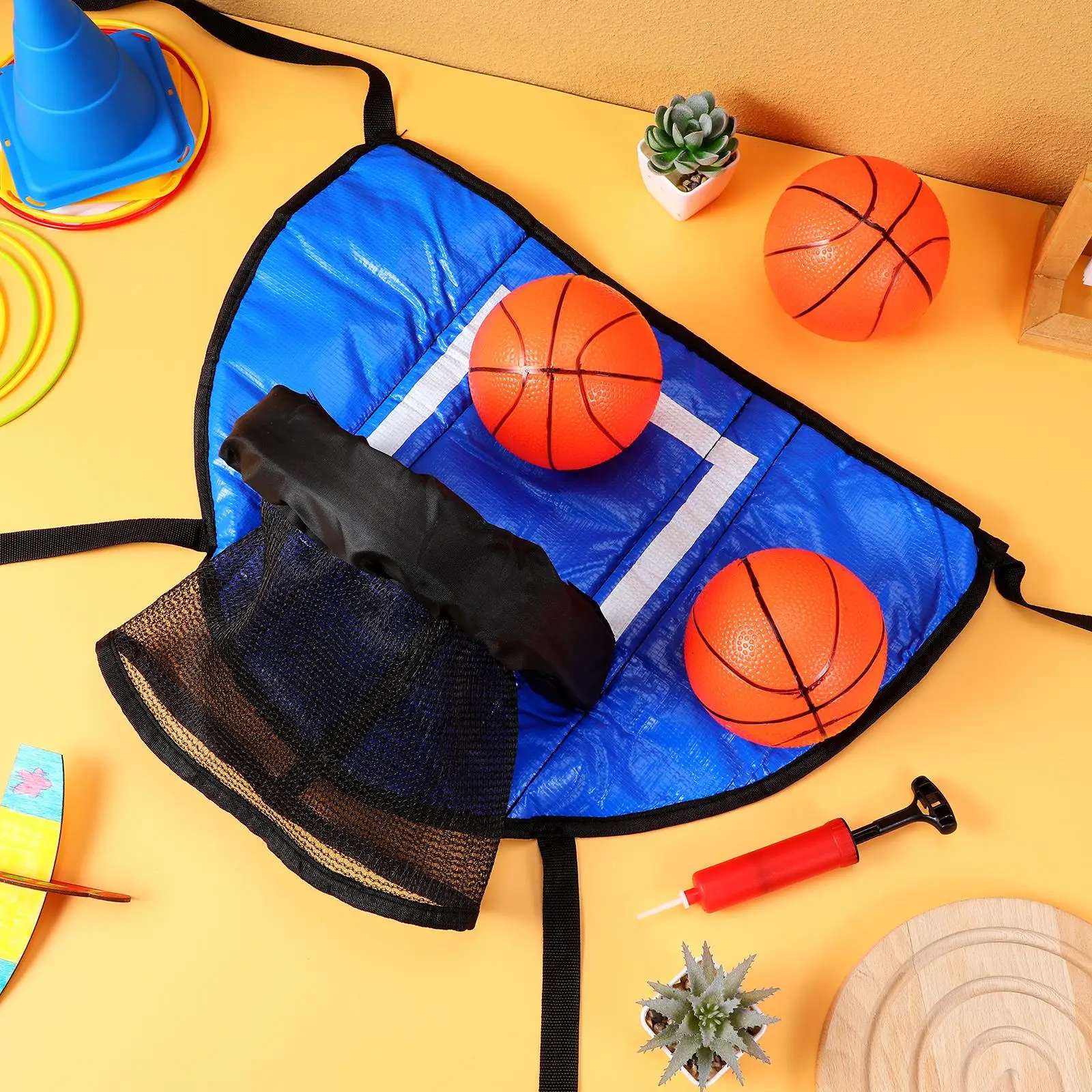

Mini Trampoline Hoop Set Compatible Easy Install Space Saving PVC Accessories Kids Toys Games Indoor Basketball Game Ball