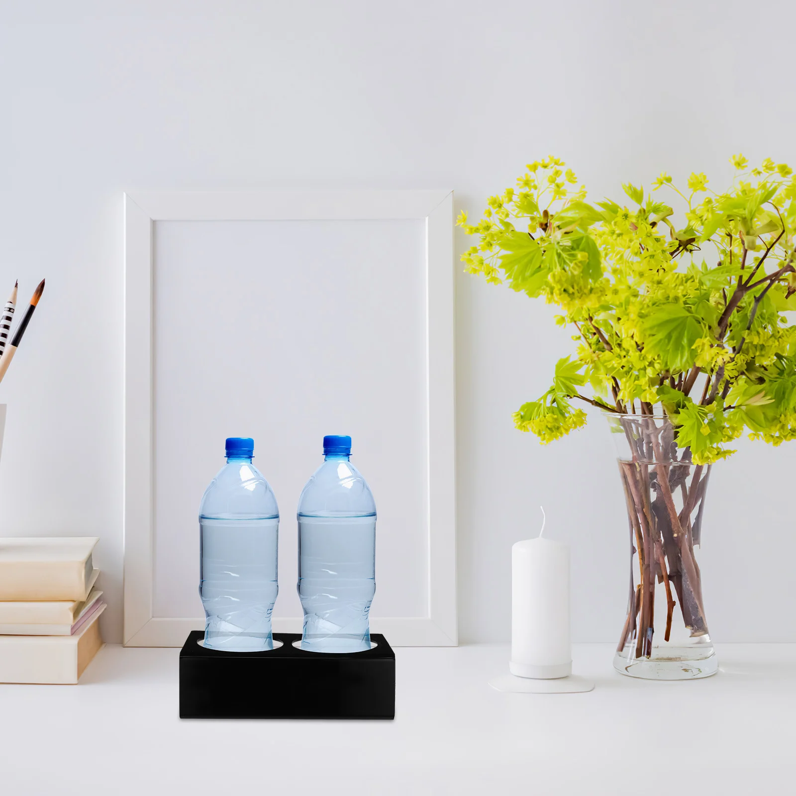 Espositore per rack per bevande in acrilico a doppio slot per organizer per bottiglie d'acqua per hotel Portabottiglie per portabicchieri da cucina