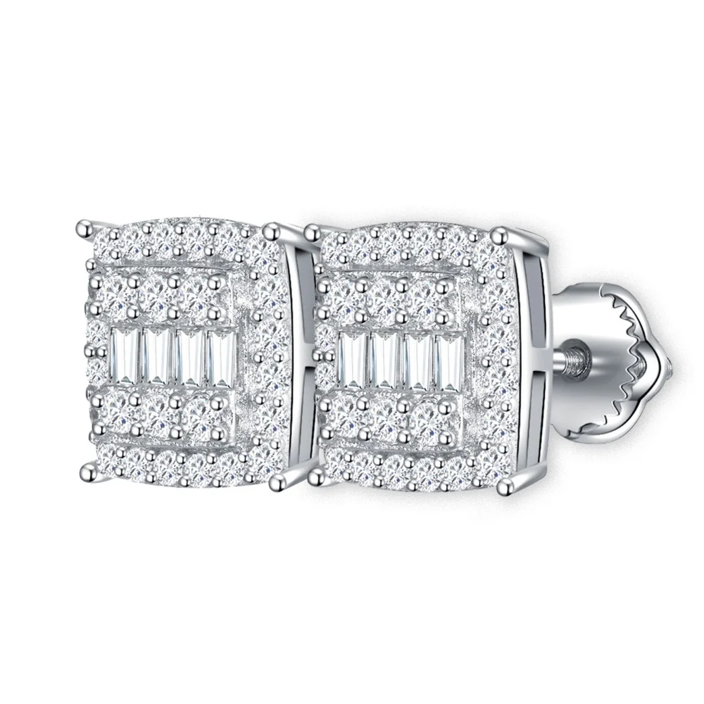 

Rectangle 925 Sterling Silver Ladies Moissanite Earrings 925 Silver Moissanite Wedding Earrings for Brides