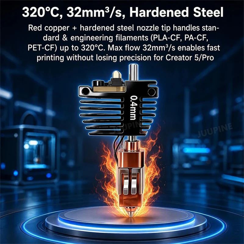For Flashforge Creator 5 / 5 Pro Hotend Extruder Easy Replace Quick‑Swap Nozzle Bush 320℃ 32mm²/s 0.25/0.4/0.6/0.8mm 3D Printer