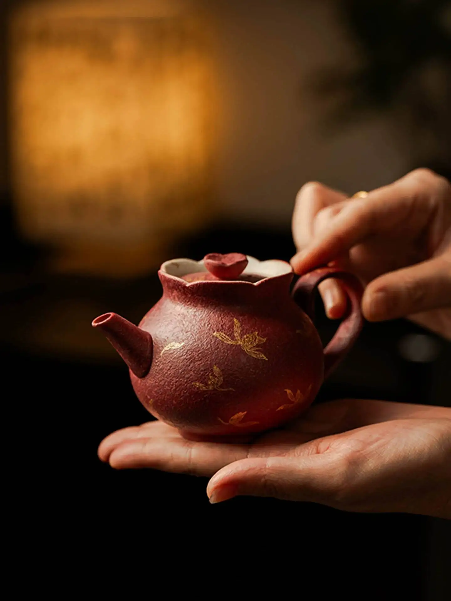 Cinnabar Red Two, Home Use Autumn Water Orchid Teapot, Handmade Tea Brewing Set For Women, Gift-Ready