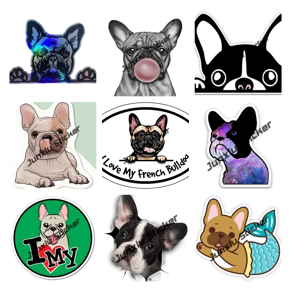 

Cartoon French Bulldog Pet Dog Vinyl Decal Animal Stickers I Love My French Bulldog Sticker for Laptops Windows Cars Trucks