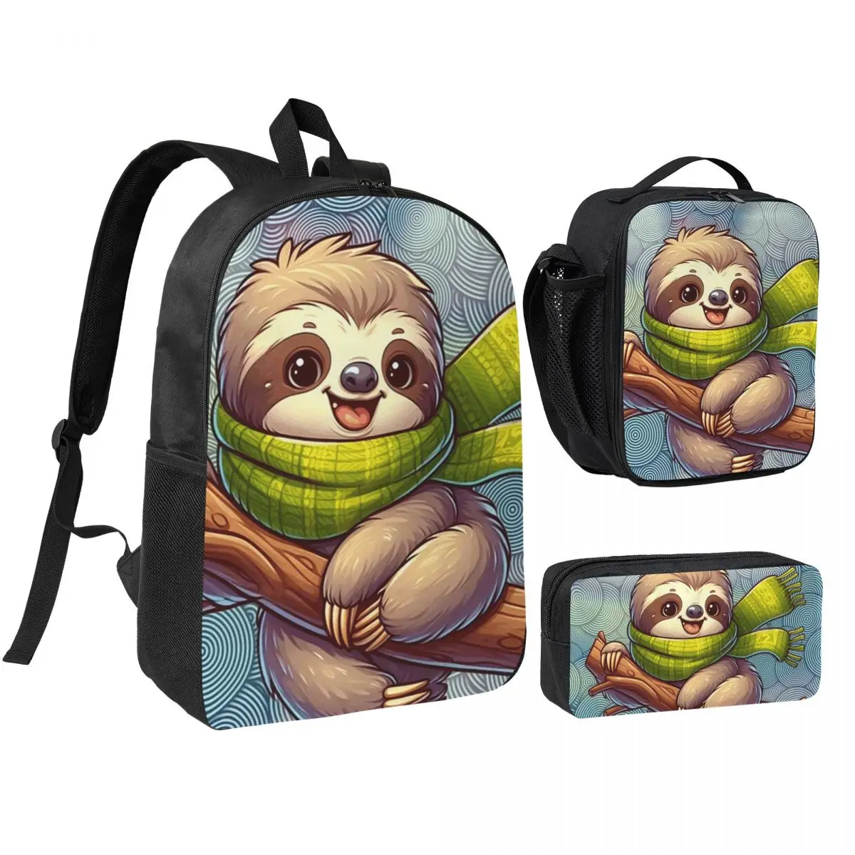 Mochila Baby Sloth para niños y niñas, mochila escolar, bolsos de hombro, 3 piezas, bolsa de almuerzo aislada, estuche para lápices