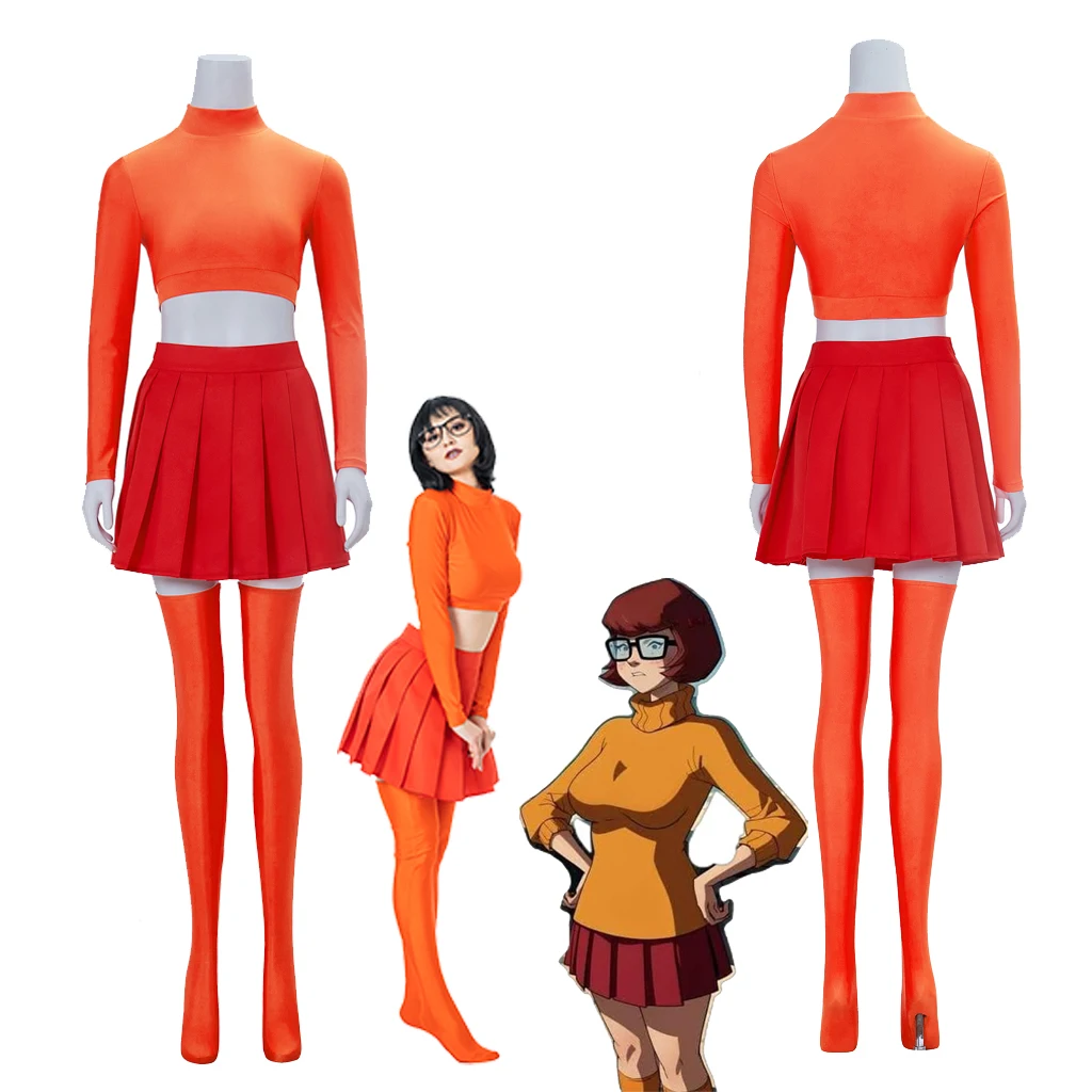 Anime Velma Cosplay Costume Sexy Outfits Orange Velma Short 