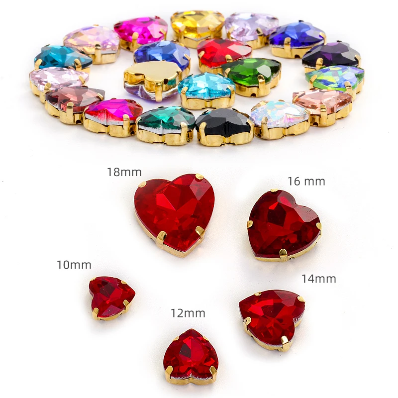 Glitter Big Heart Strass Rhinestone Flat Back Nails Art Glue On Beads Jewelry Making Sewing On Claw Clothes Diamond Accessories