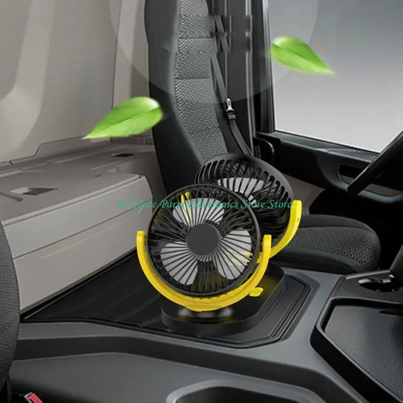 

SZ Portable Car Fan 3 Speed Double Head Fan Adjustable Cooling Air Circulator for Driver Passenger Side
