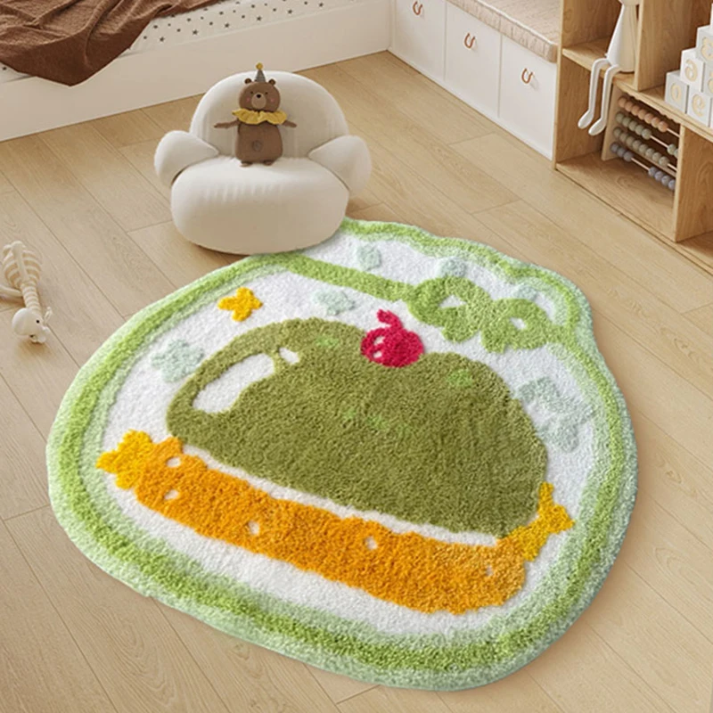 

Cute Tufting Pudding Bedroom Rug Cartoon Fruit Food Kids Room Mat Playmat Carpet Doormat Floor Non Slip Pad Aesthetic Home Decor