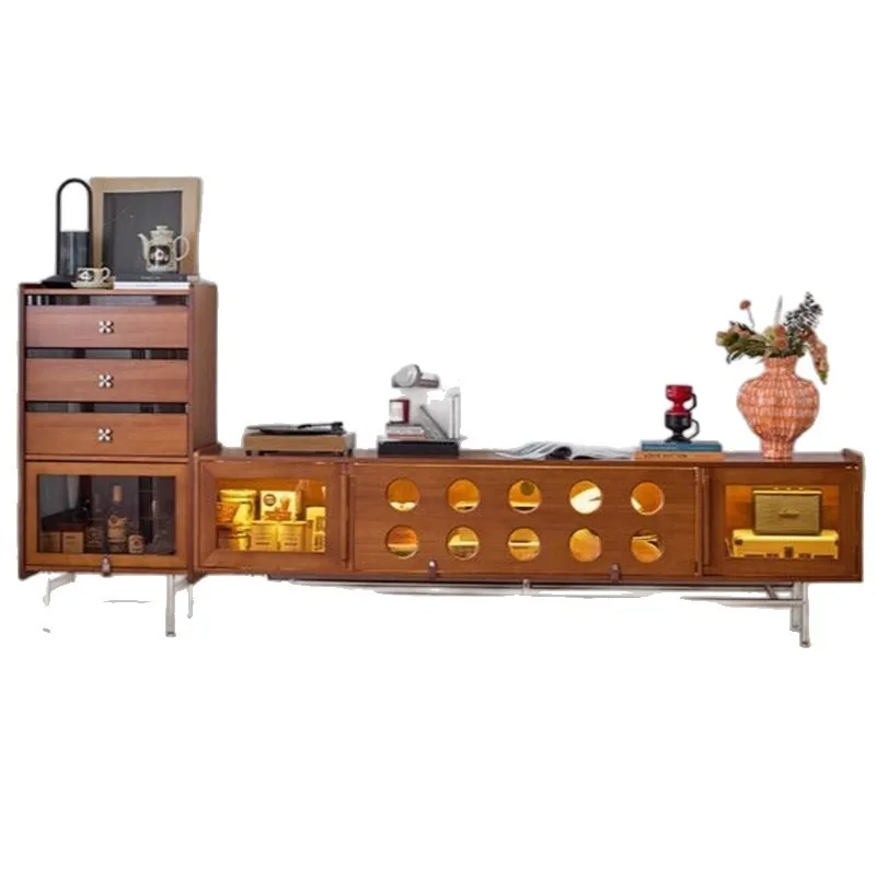 TV cabinet living room floor-to-ceiling small apartment household simple retro wall storage locker