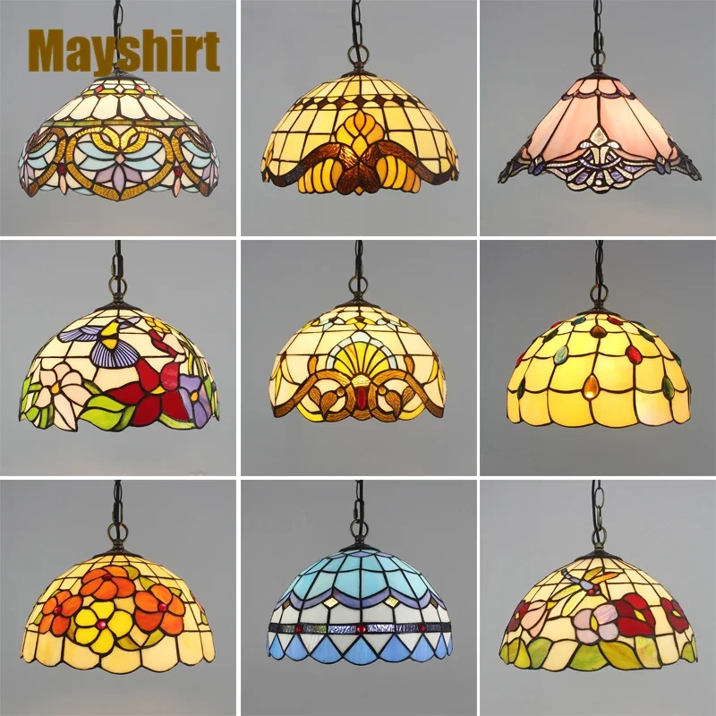 Vintage Tiffany Stained Glass Pendant Lights Mediterranean Baroque Hanglamp for Living Room Home Decor Indoor Lighting Fixtures