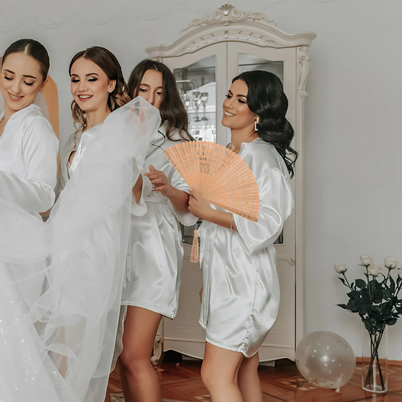 

Vintage Bamboo Folding Fan Brown Compact Handheld Fan Elegant Gift for Women Ladies Summer Fashion Hand Fans for Women