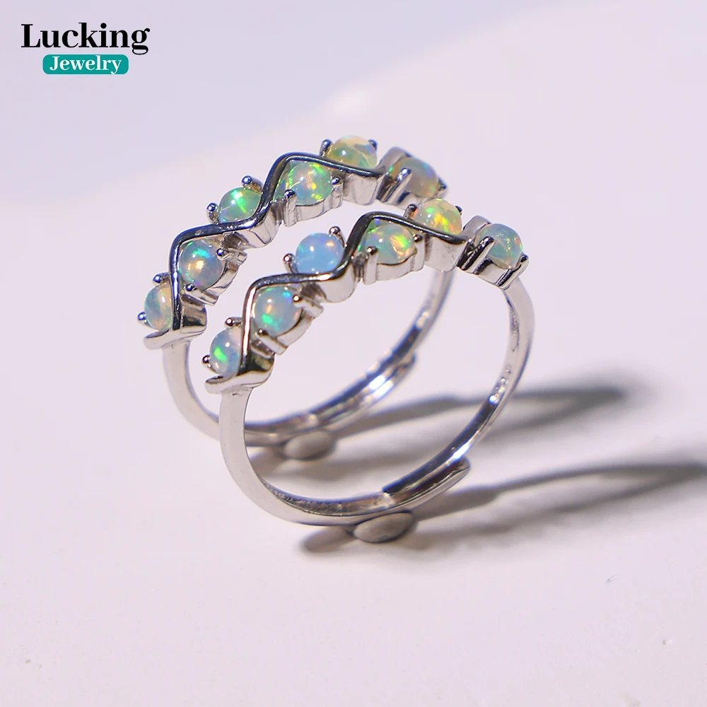 

Верхние регулируемые кольца из стерлингового серебра 925 пробы с натуральным австралийским опалом - сверкающие ювелирные изделия, подарок, обручальное кольцо, подарок на годовщину