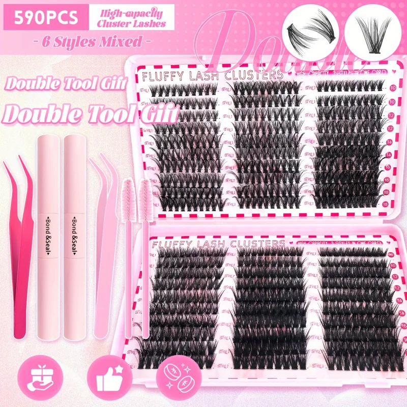 ชุดต่อขนตาปลอม/ชุดต่อขนตาปลอมแบบธรรมชาติและหนา, ขนตาปลอม, ชุดต่อขนตาแบบกลุ่ม DIY (ชุด 30406080100D)