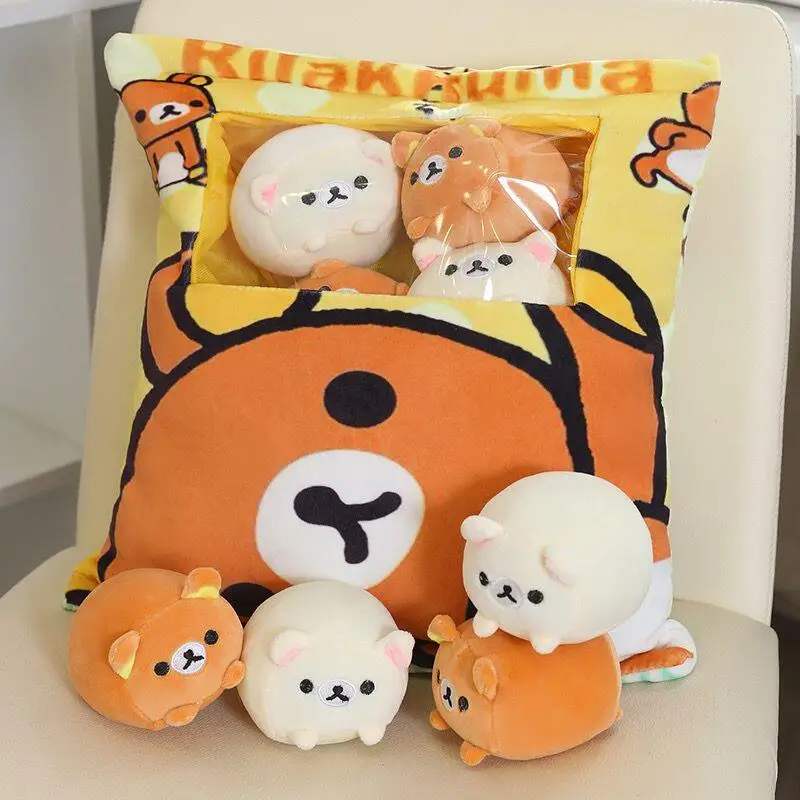 About 40Cm Rilakkuma Snack Pack Pp Cotton Filling Plush Hug Pillow Contains 6 Small Plush Toy Bed Sofa Decoration Birthday Gift