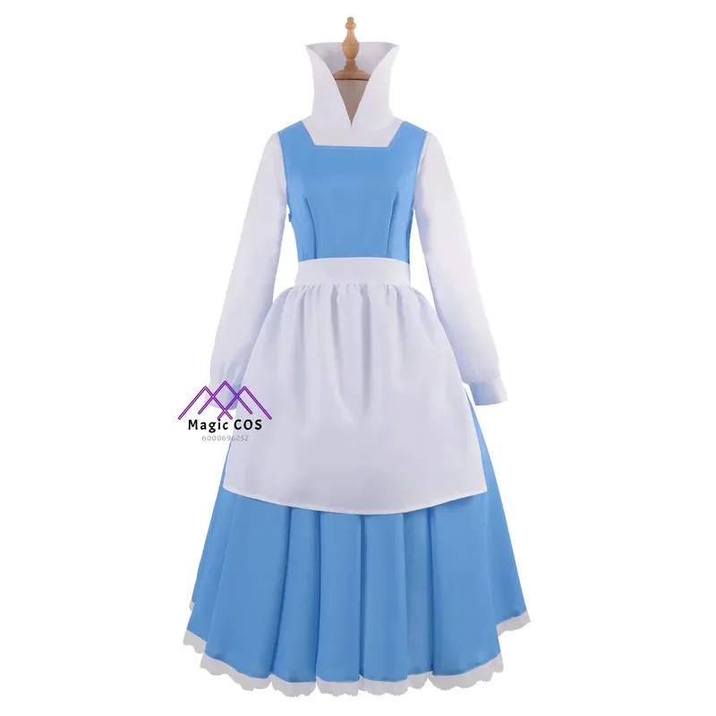 فستان بيوتي آند ذا بيست بيل الأميرة التأثيري للخادمة للفتيات للهالوين فستان أزرق صديق للميزانية زي جاهز للصور