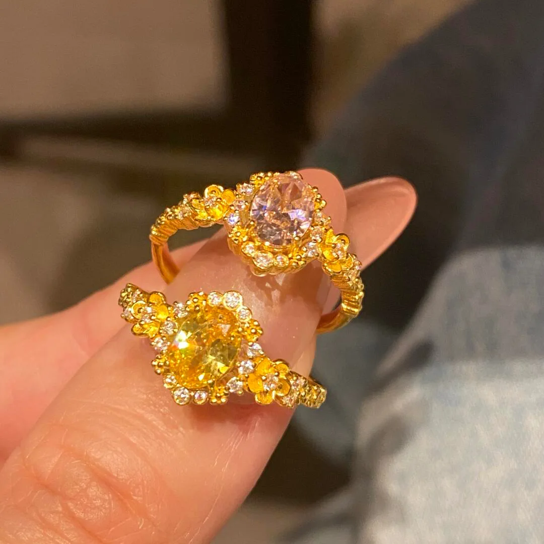 

Ladies' Fashion High Carbon Diamond Pigeon Egg Yellow Zircon Pink Zircon Women's Ring