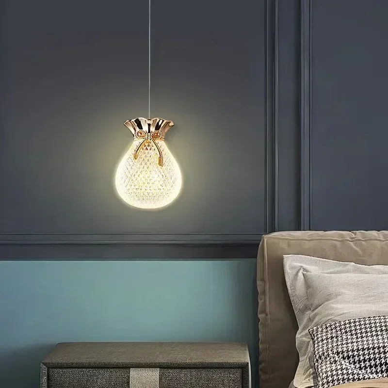 Master bedroom bedside lamp modern simple living room room light luxury art single double head lucky bag small chandelier  תאורה