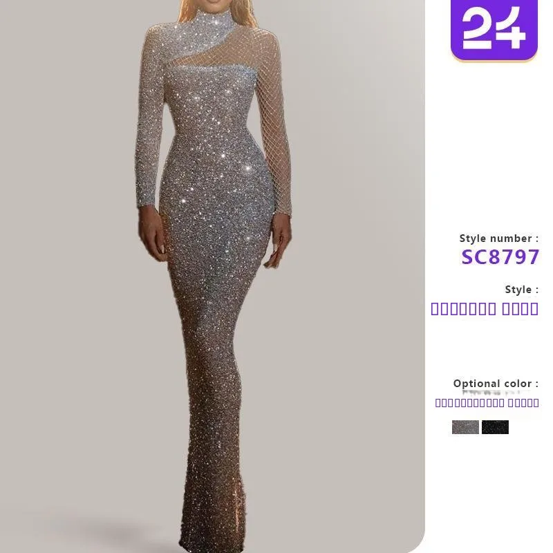 2025 Neuer Damen-Träger mit aushöhlen, figurbetont, mit Pailletten, Dr. Cross-Border, hohe Taille, lang, Sve Commute Sle Dr