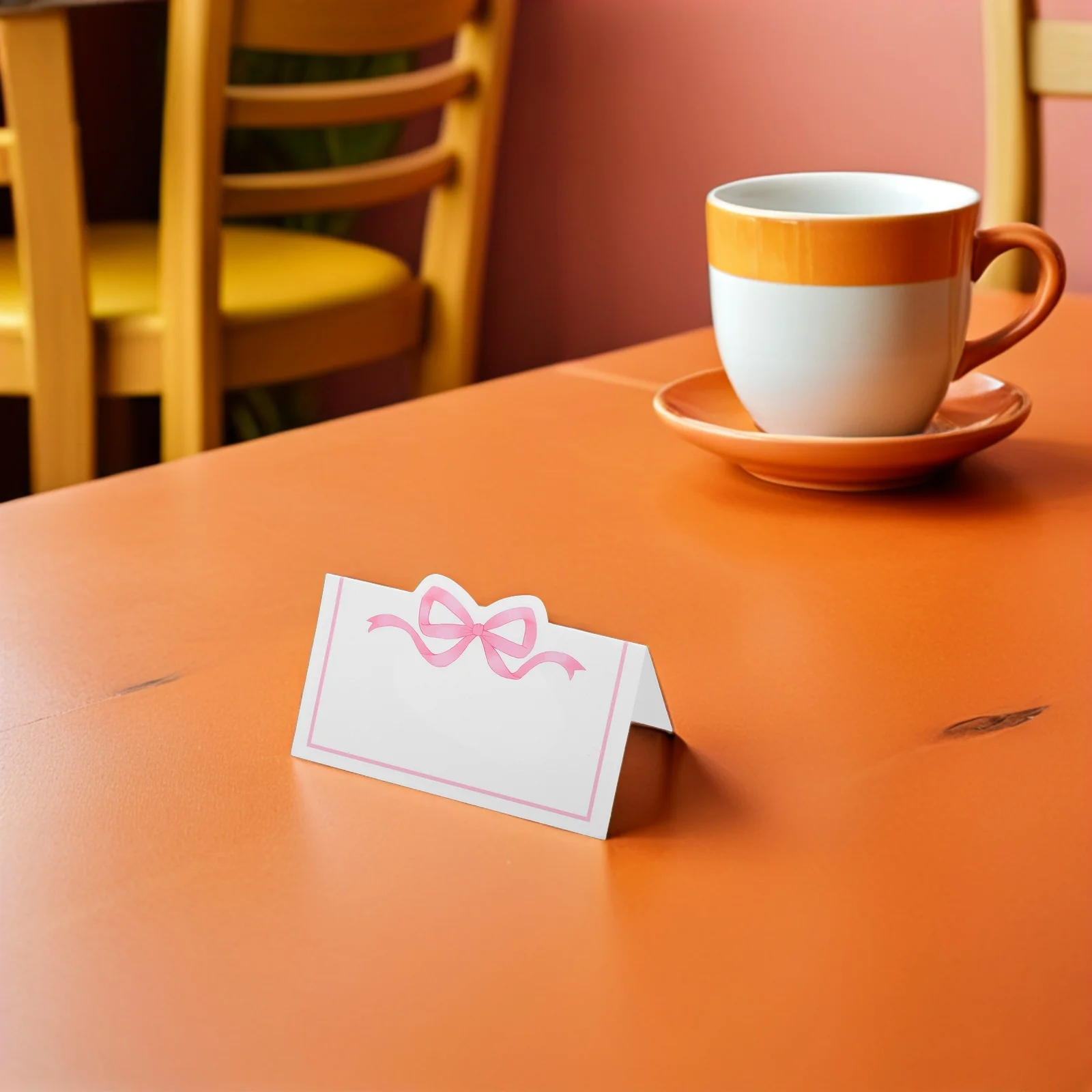 

100Pcs Wedding Place Cards Pink Bow Knot Name Cards Blank Tent Seat Assignment Label for Birthday Party Reception Banquet