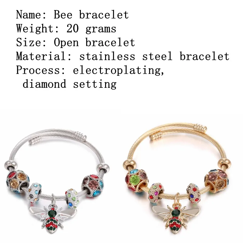 1/3/5PCS Bee Bracelet Adjustable Crystal Rhinestone Bangle Party Jewelry Charm Bracelet Shiny Ball Elegant Sweet