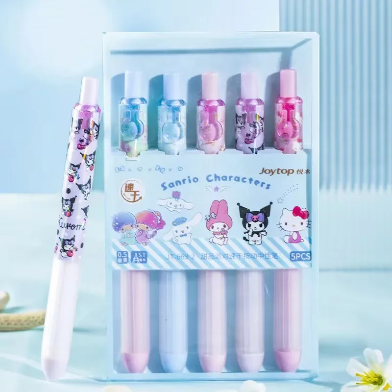 Novo 5 pçs sanrio anime bonito caneta neutra mymelody kuromi cinnamoroll pom pom purin estudante dos desenhos animados gancho imprensa caneta papelaria presente