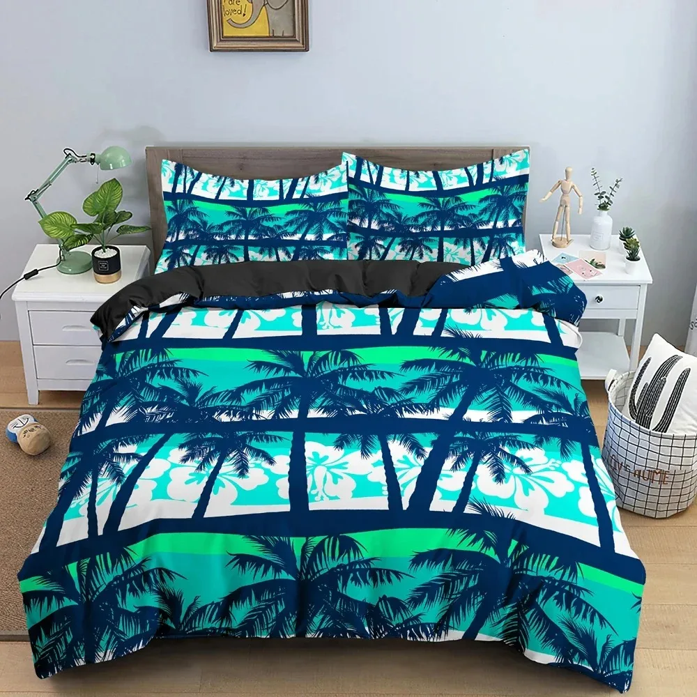 Tropical Trees Duvet Cover Set Coconut Tree Pattern Comforter Cover Bedding Set Quilt Cover With Pillowcase King Size Bedclothes