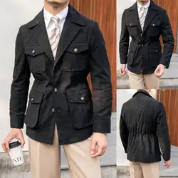 New Arrival Vintage Street Outwear Winter Thick Casual Suit Jacket Single Breasted Men's Suits Tweed Business Blazer Customized