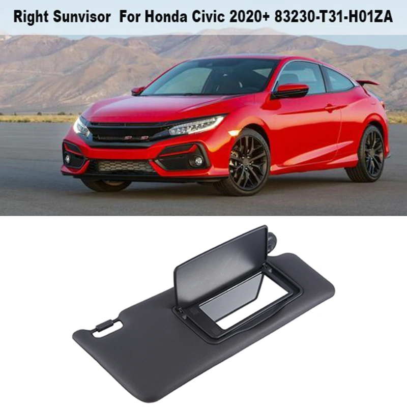 1 PCS Car Front Right Sunvisor Sun Visors With Mirrors Black Plastic For Honda Civic 2020+ 83230-T31-H01ZA