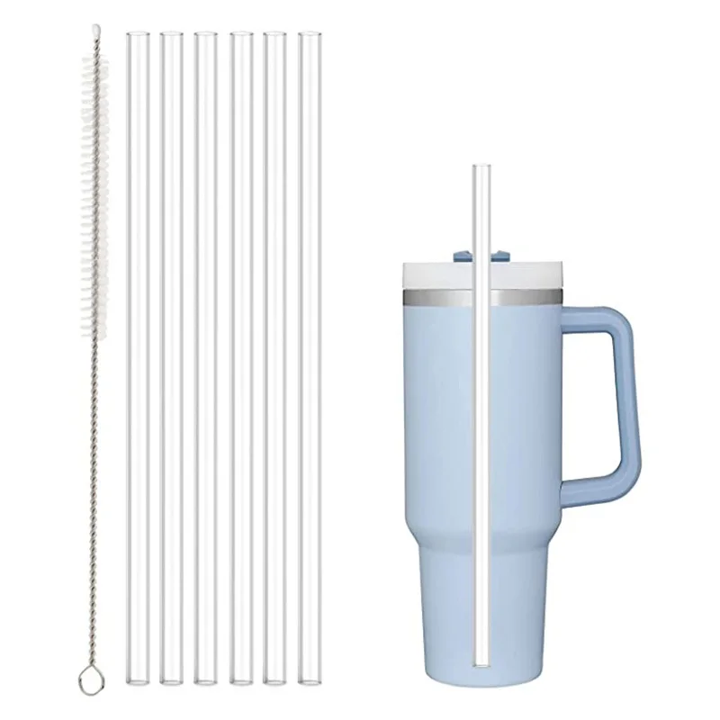 

6pcs Reusable Straw with Cleaning Brush for Travel Thermos Bottle Replacement Straw Compatible with 20/30/40 Oz Cup