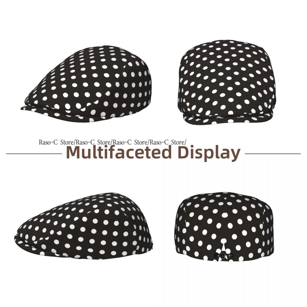 Flat Cap Men Women Newsboy Cap White Polka Dots On Black Background Driving Bunnet Ivy Hat Bakerboy Hat Spring Summer Boina