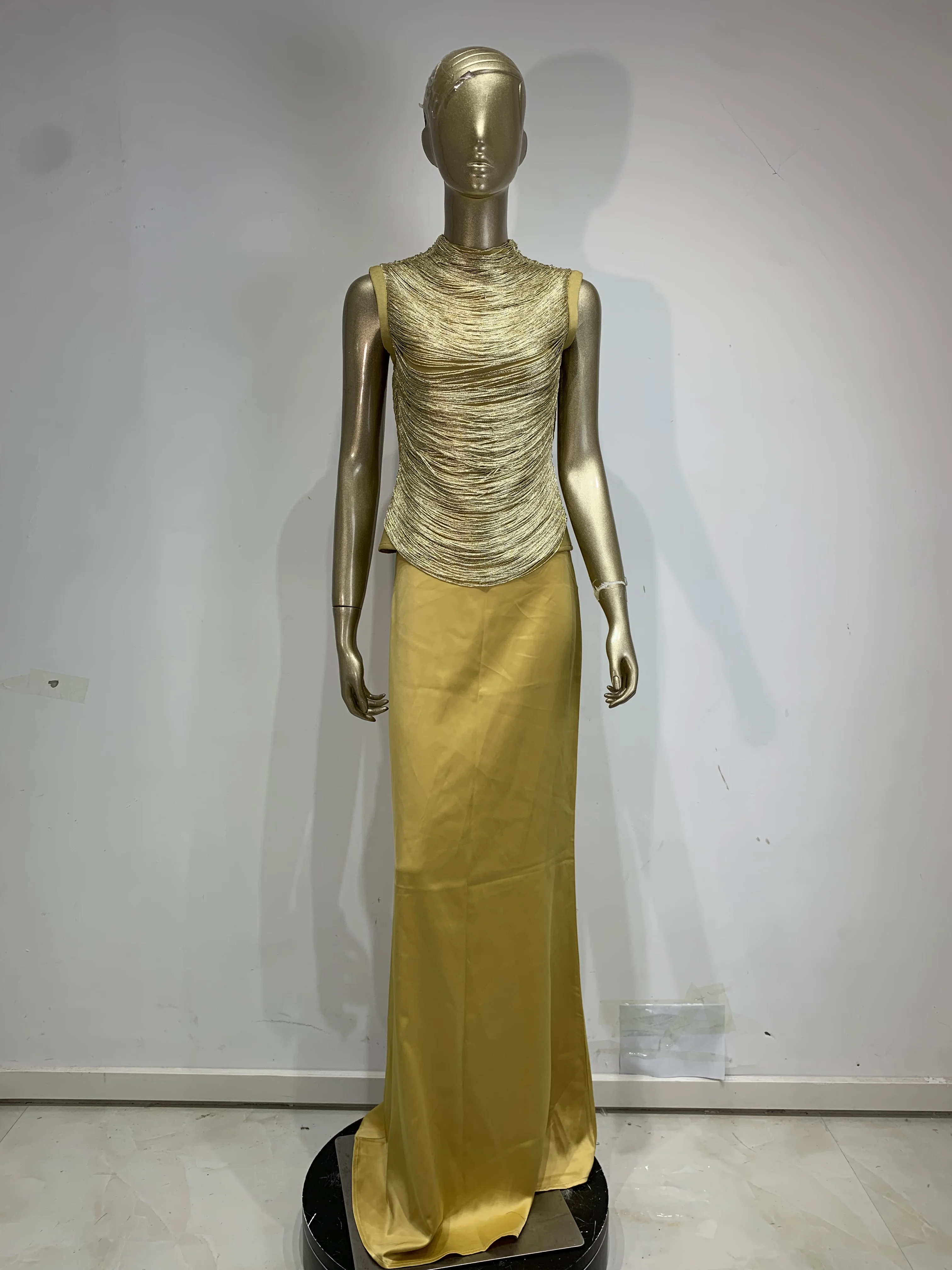 

Women Sleeveless Sexy Two Piece Set Elegant Bandage Tassel Top High Waist Long Skirt Evening Party Birthday Cocktail Prom Dress