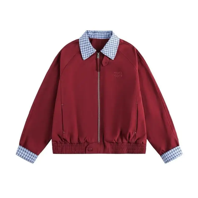 grid splice Fake two-piece set hoodie Women's autumn Spring new model loose leisure versatile thin version tops elegance