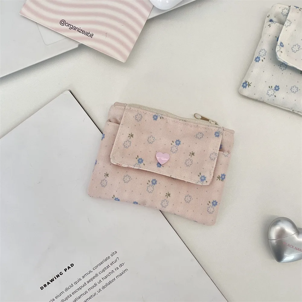 

New Zipper Closure Coin Purse Double Layer Multifunctional Mini Wallets Floral Pattern Credit Card Storage Bag
