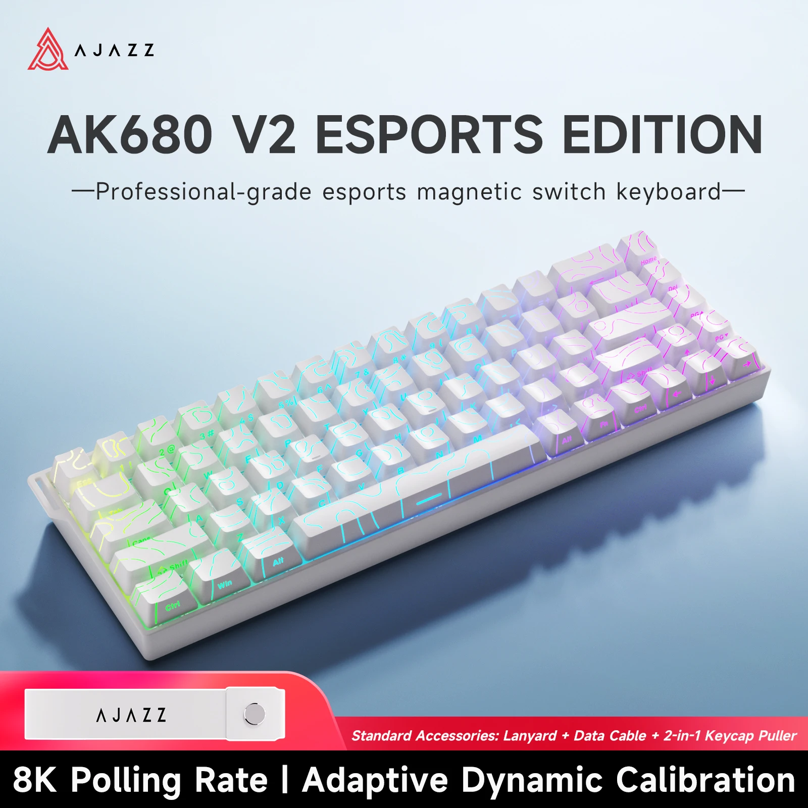 AJAZZ AK680 V2 E-sport magnetische schakelaar toetsenbord 8K Polling Rate 128K Uitra-hoge scan Rate Aluminium positioneringsplaat