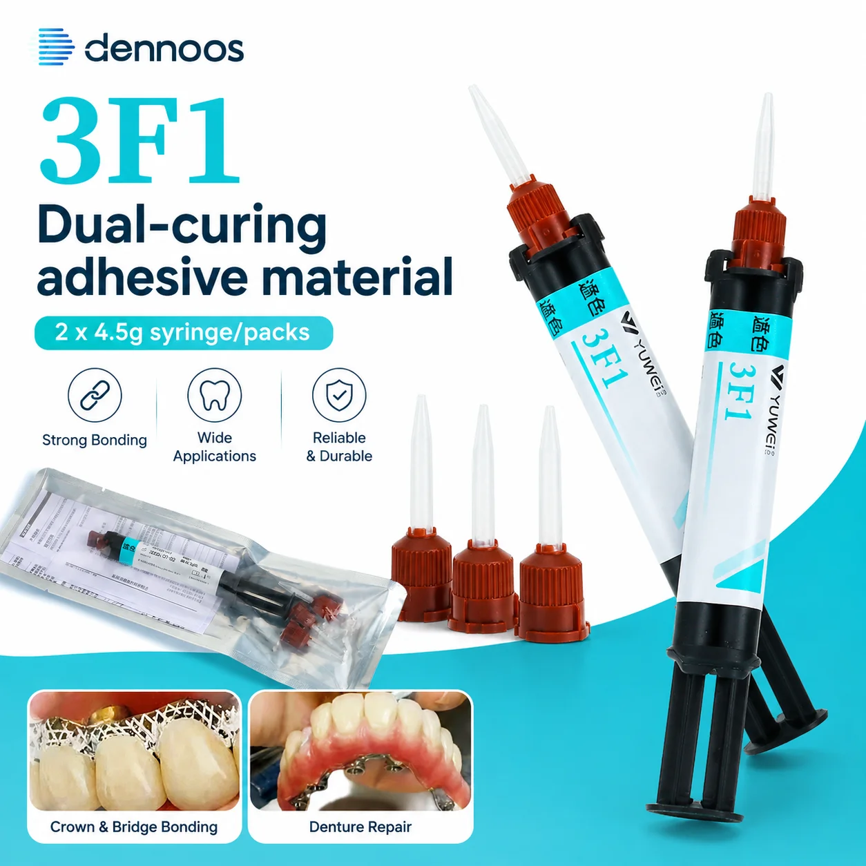 Dental Dual-curing Luting Cement 9g Dual Cure Adhesive Material Bond Inlay/Crown/Bridges/Ceramic/Pile Core Dental Resin Cement