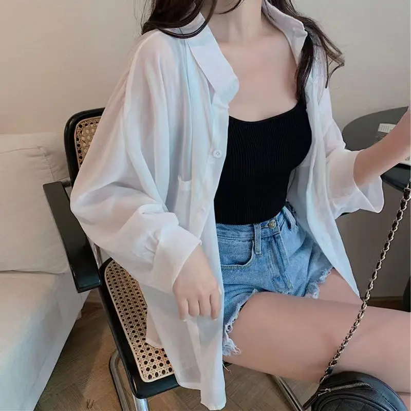 Women's Summer Lightweight Long Sve Sun Protection irt Breathable Chiffon Outerwear Ice Silk Casual Sli Korean Loose...