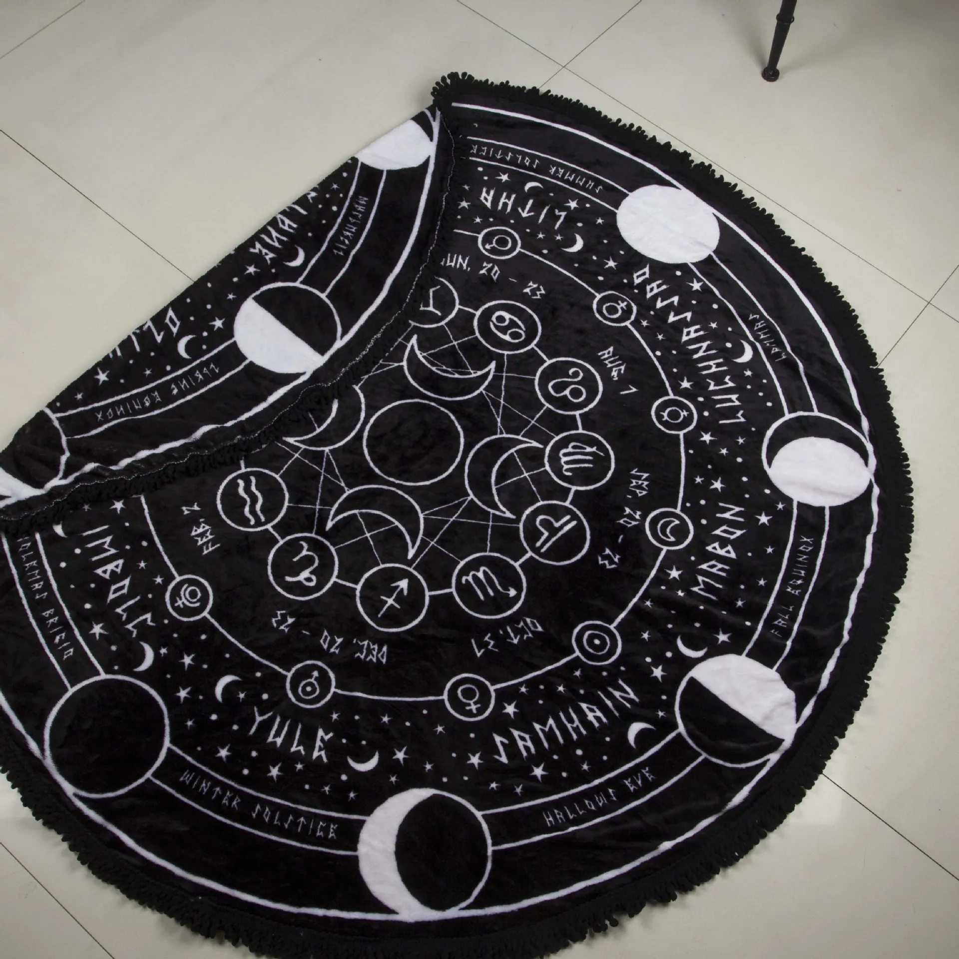 Dark Metal Gothic Metal Pentacle Printing Blanket Live Show Cushion Bed Covers Beach Tassels Circle Shape Pentgram