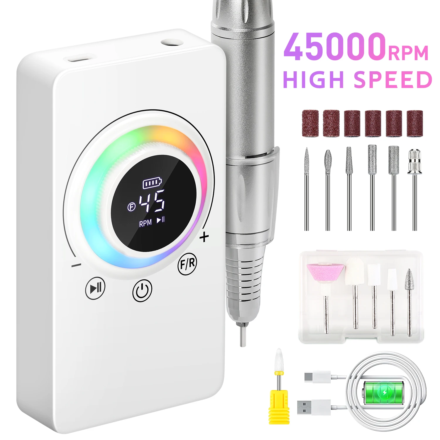

Electric Nail Drill Machine 45000RPM Cordless Rechargeable Portable Manicure Kit With LCD Display For Home Salon Use