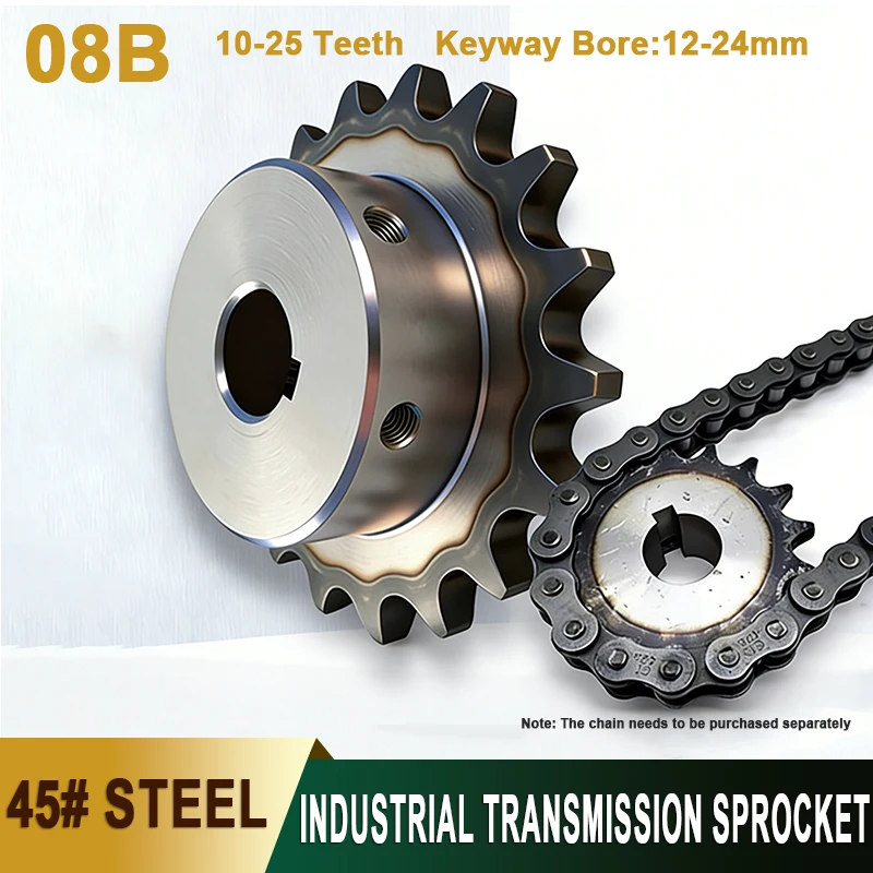 1Pcs 45# Steel 08B Sprocket 10/11/12/13/14~25 Teeth Keyway Bore 12-24mm Industrial Drive Chain Gear for Machinery Transmission