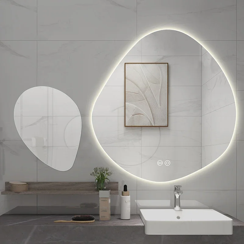 Irregular Bathroom Make Up Mirror With Led Light Touch Control Modern Wall Vanity Mirror Anti Fog Lustro Lazienkowe Room Decor