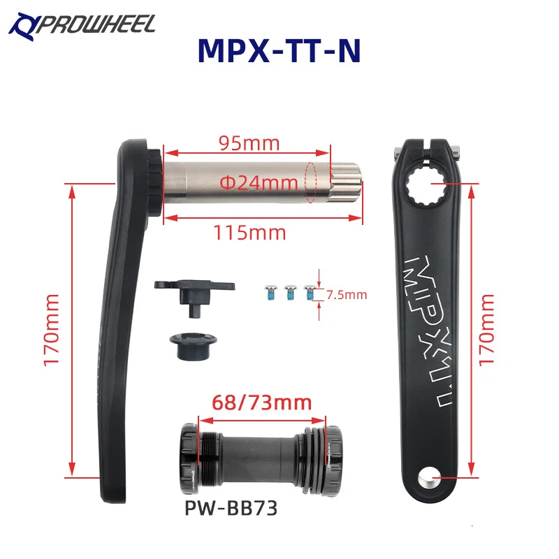 Prowheel-Mountain Bike Hollow Integrated Crankset, Three-nail Direct Aluminum Alloy, Left and Right Crank, 170mm