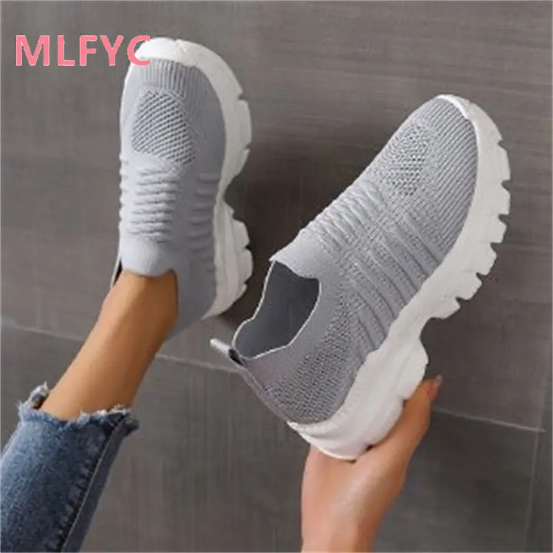 Große gestrickte mesh atmungs einzelnen schuh weibliche neue low-top dicke sohle turnschuhe frauen schuhe