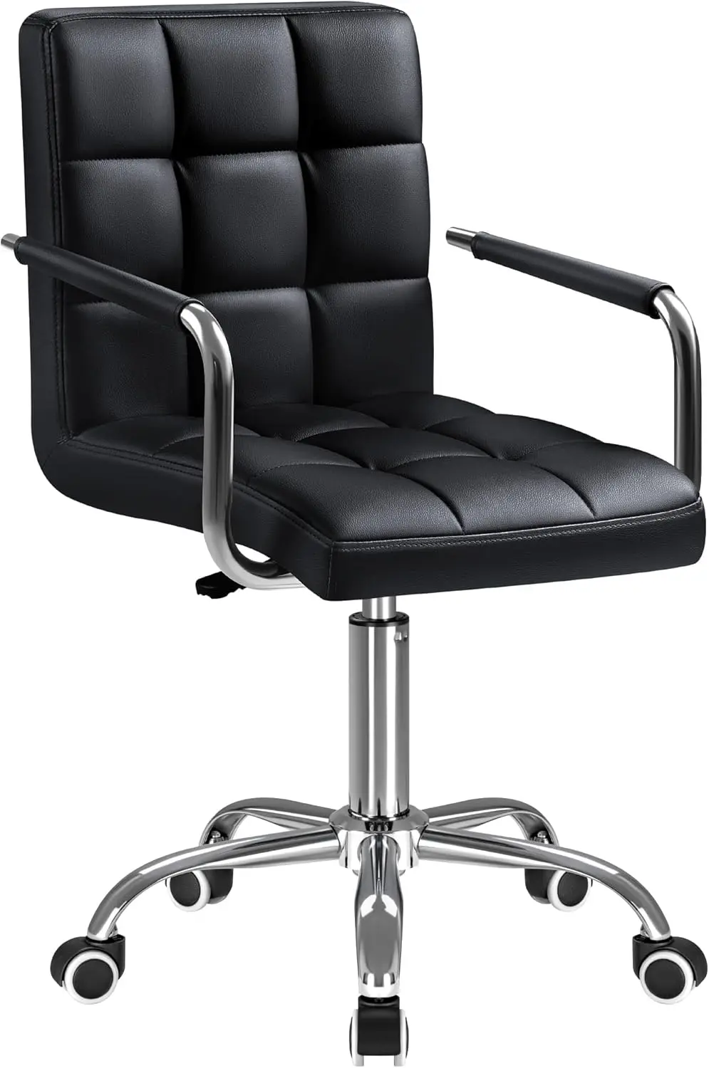 

Mid-Ba Office Task Chair Ribbed Pu Leather Executive Chair Modern Adjustable Home Desk Chair Retro Comfortable Work Chair 360